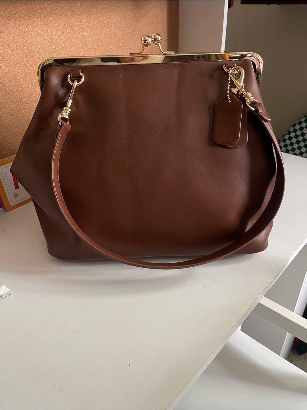 ASOS Classic Brown Leather Frame-Top Shoulder Bag